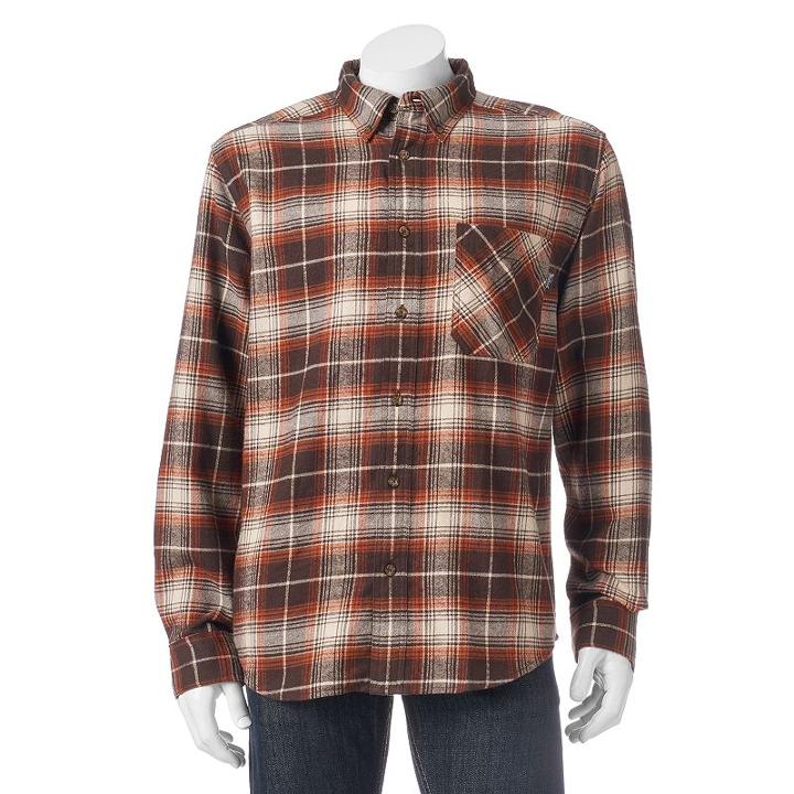 Men's Woolrich Classic-fit Plaid Flannel Button-down Shirt, Size: Xl, Brown