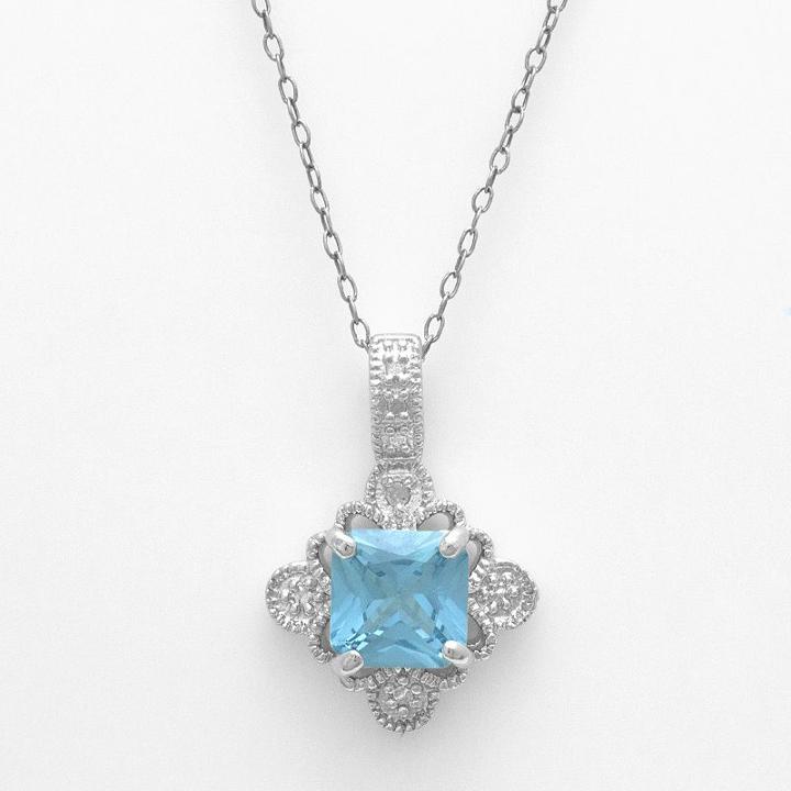 Sterling Silver Lab-created Blue Topaz And Diamond Accent Pendant, Women's, Size: 18