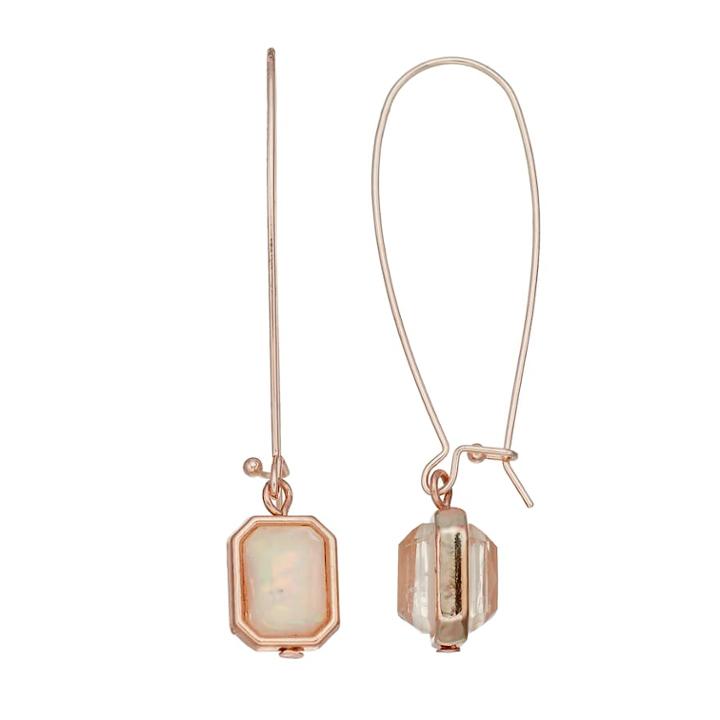 Rectangular Foil Stone Threader Earrings, Women's, Pink