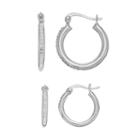 Chrystina Silver Plated Crystal Hoop Earring Set, Women's, White