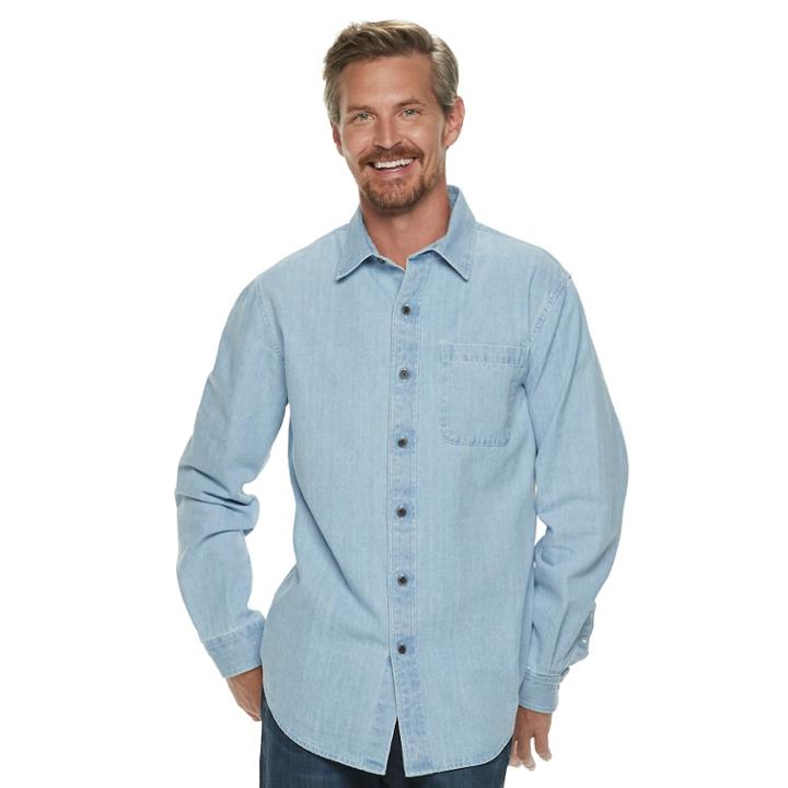 Men's Croft & Barrow&reg; Classic-fit Denim & Twill Button-down Shirt, Size: Medium, Light Blue