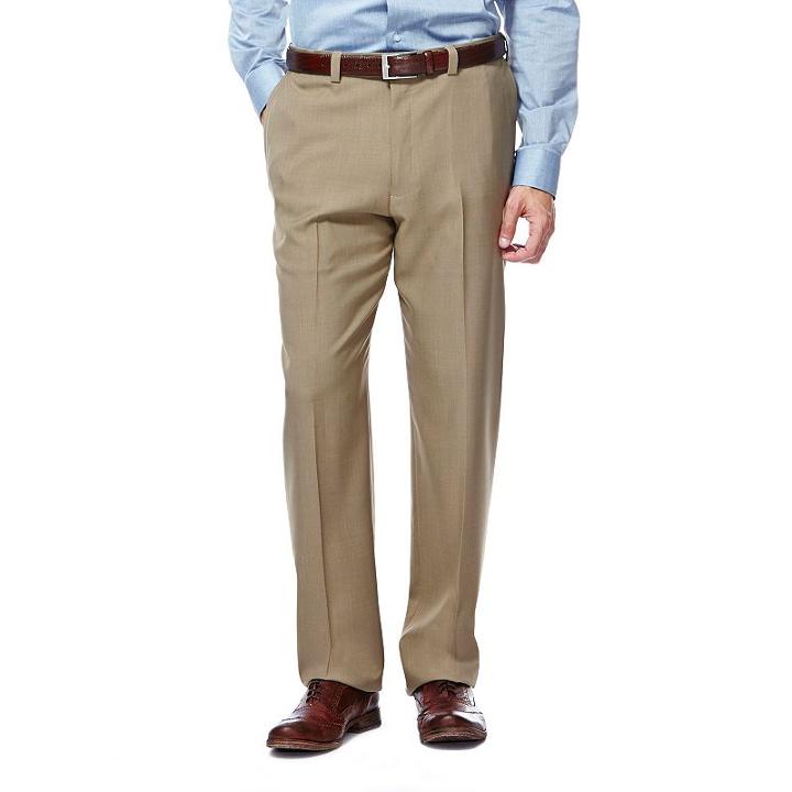 Men's Haggar Eclo Stria Classic-fit Flat-front Dress Pants, Size: 38x31, Natural
