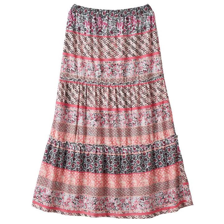 Girls 7-16 Joey B Patterned Ruffle Tiered Maxi Skirt, Girl's, Size: Medium, Med Pink