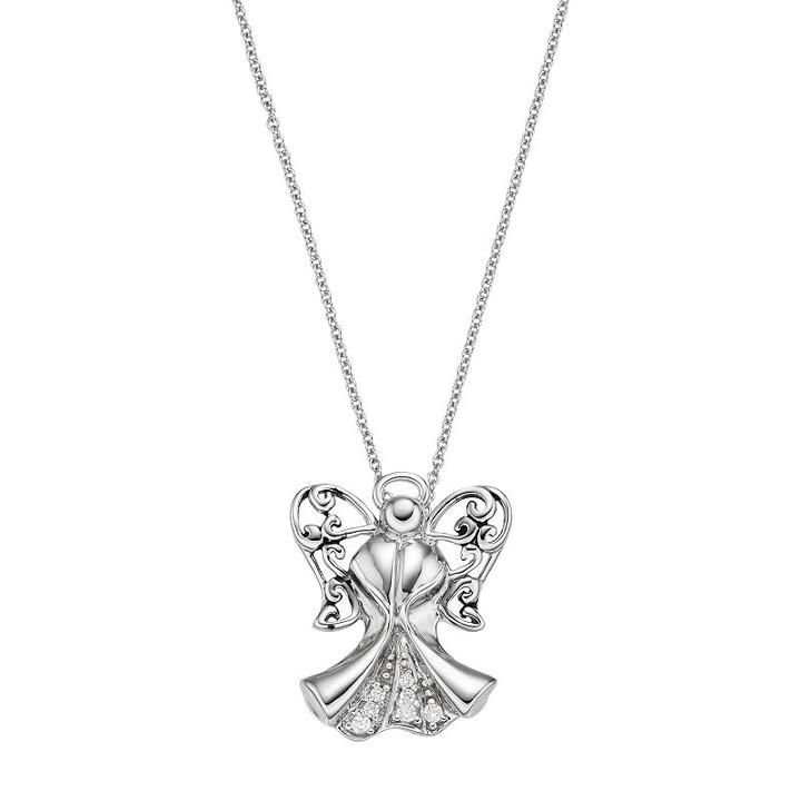 Sentimental Expressions Sterling Silver Cubic Zirconia Angel Of Strength Necklace, Women's, Size: 18, White
