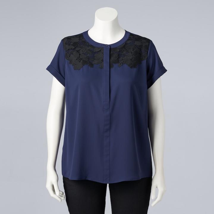 Plus Size Simply Vera Vera Wang Essential Popover Top, Women's, Size: 1xl, Drk Purple