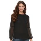 Women's Apt. 9&reg; Textured Balloon Sleeve Top, Size: Medium, Black