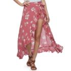 Juniors' Vanilla Star Ruffled Floral Walk-through Maxi Skirt, Teens, Size: Large, Pink