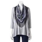 Women's World Unity Fringe Scarf Tee, Size: Medium, Dark Grey