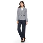 Women's Le Suit Checkered Tweed Suit Jacket & Solid Pants Set, Size: 16, Blue (navy)