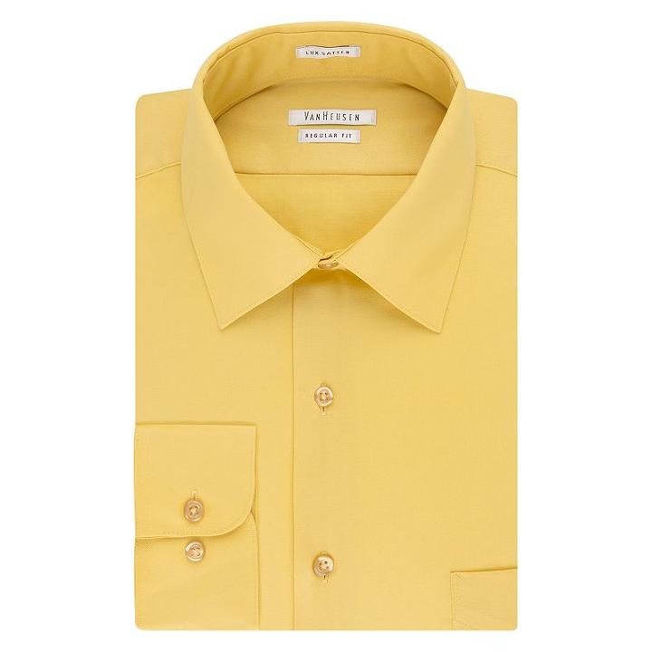 Big & Tall Van Heusen Regular-fit Solid Lux Sateen No-iron Spread-collar Dress Shirt, Men's, Size: 18.5 32/3b, Brt Yellow
