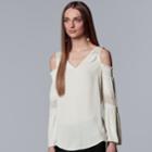 Women's Simply Vera Vera Wang Smocked Cold-shoulder Top, Size: Xs, Light Grey