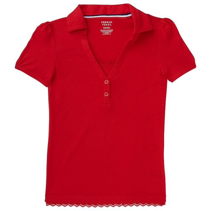 Girls 4-16 French Toast School Uniform Lace Trim Polo, Girl's, Size: 4-5, Red