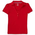 Girls 4-16 French Toast School Uniform Lace Trim Polo, Girl's, Size: 4-5, Red