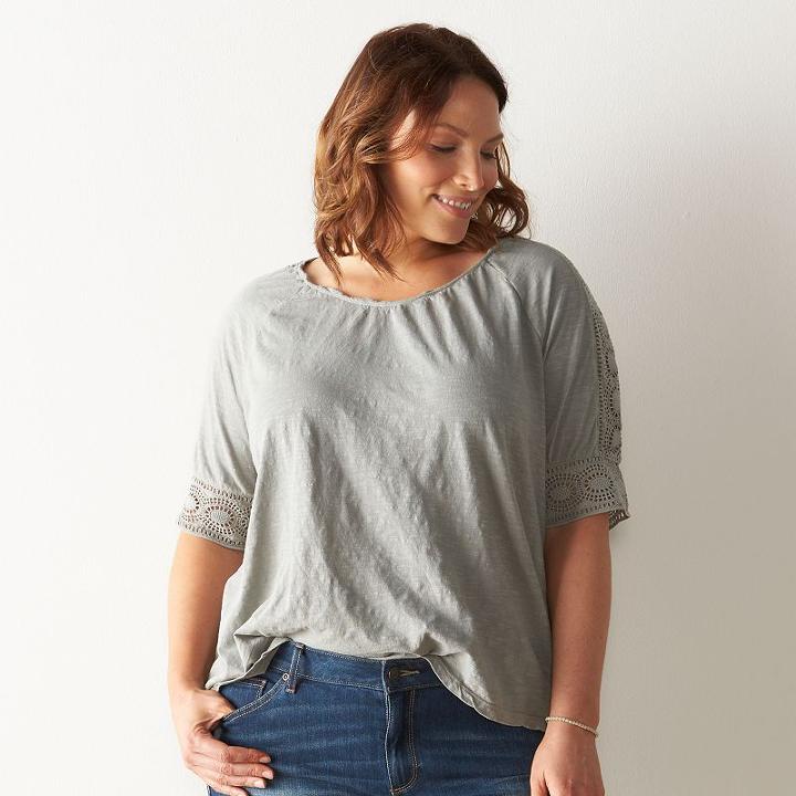 Plus Size Sonoma Goods For Life&trade; Lace-accent Top, Women's, Size: 1xl, Lt Green