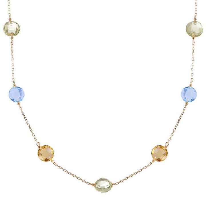 14k Gold Citrine, Sky Blue Topaz & Green Quartz Station Necklace, Women's, Size: 17, Multicolor