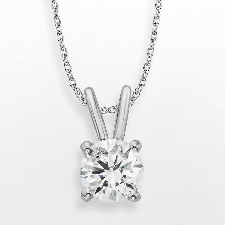 Diamonore Sterling Silver 1-ct. T.w. Simulated Diamond Solitaire Pendant, Women's, Size: 16, White