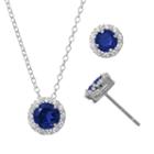 Lab-created Sapphire & Cubic Zirconia Sterling Silver Halo Pendant Necklace & Stud Earring Set, Women's, Blue