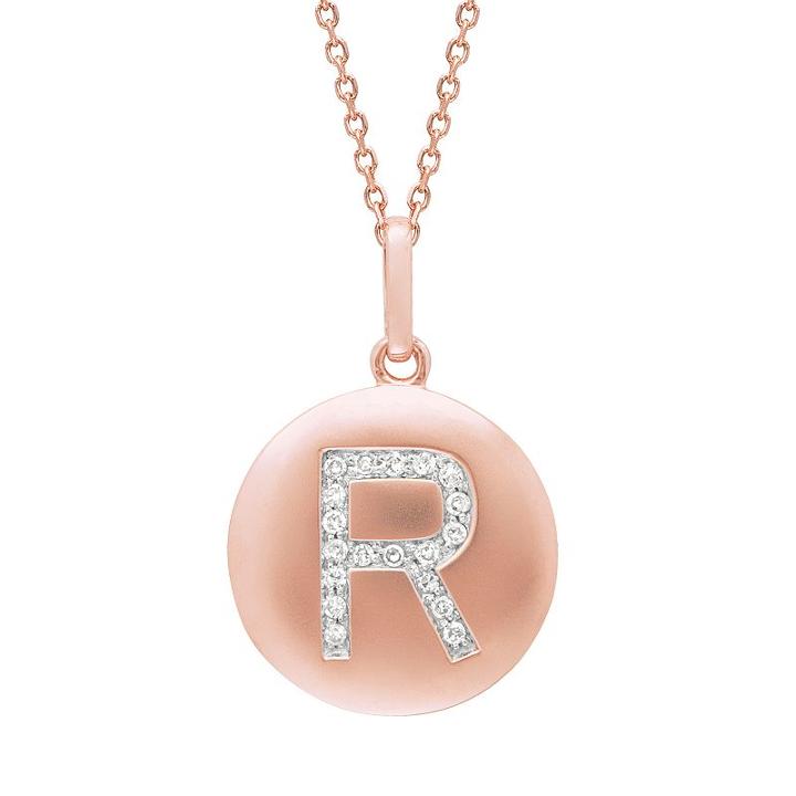 Diamond Accent 14k Rose Gold-plated Silver Initial Pendant Necklace, Women's, Size: 18, Pink