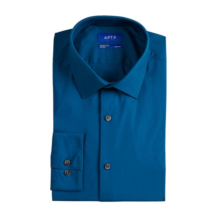 Men's Apt. 9&reg; Slim-fit Flex Collar Dress Shirt, Size: 16.5-32/33, Dark Blue