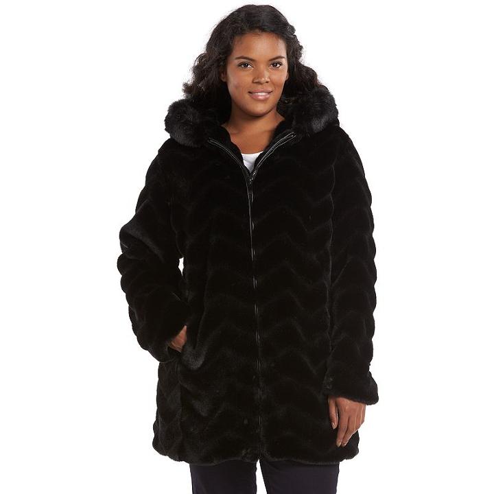 Plus Size Gallery Hooded Faux-fur Jacket, Women's, Size: 1xl, Black