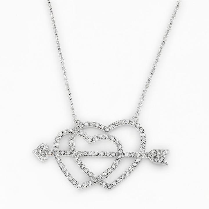 Amore By Simone I. Smith Platinum Over Silver Crystal Cupid's Arrow Heart Necklace, Women's, Size: 18, White