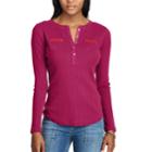 Women's Chaps Henley Top, Size: Large, Red