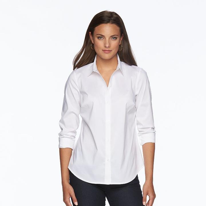 Women's Apt. 9® Essential Wrinkle-resistant Shirt, Size: 12, White