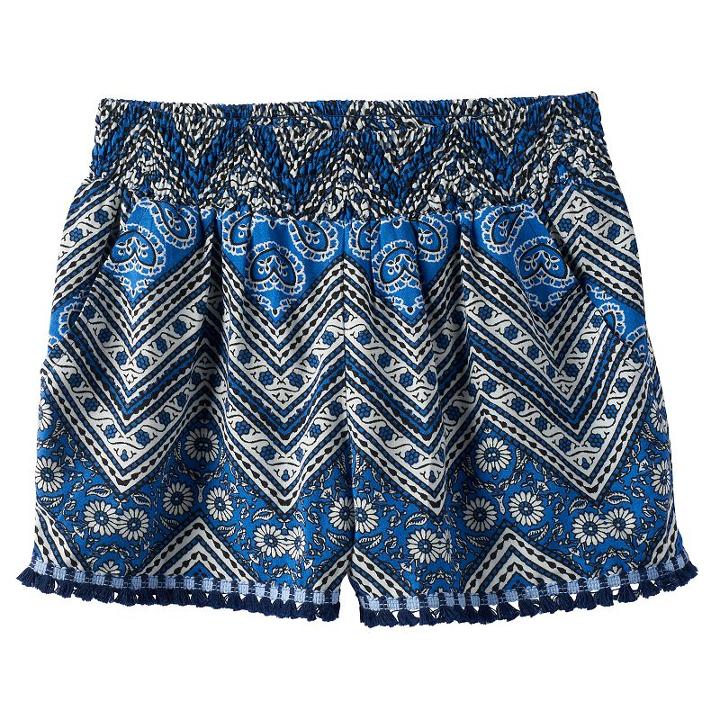 Girls 7-16 Joey B Patterned Soft Fringe Trim Shorts, Girl's, Size: Medium, Light Blue