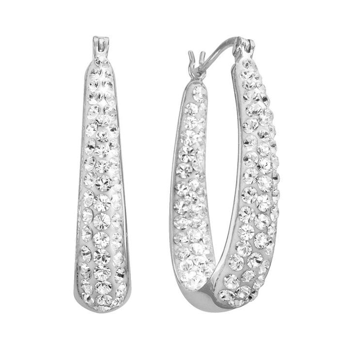 Artistique Sterling Silver Crystal U-hoop Earrings - Made With Swarovski Crystals, Women's, White