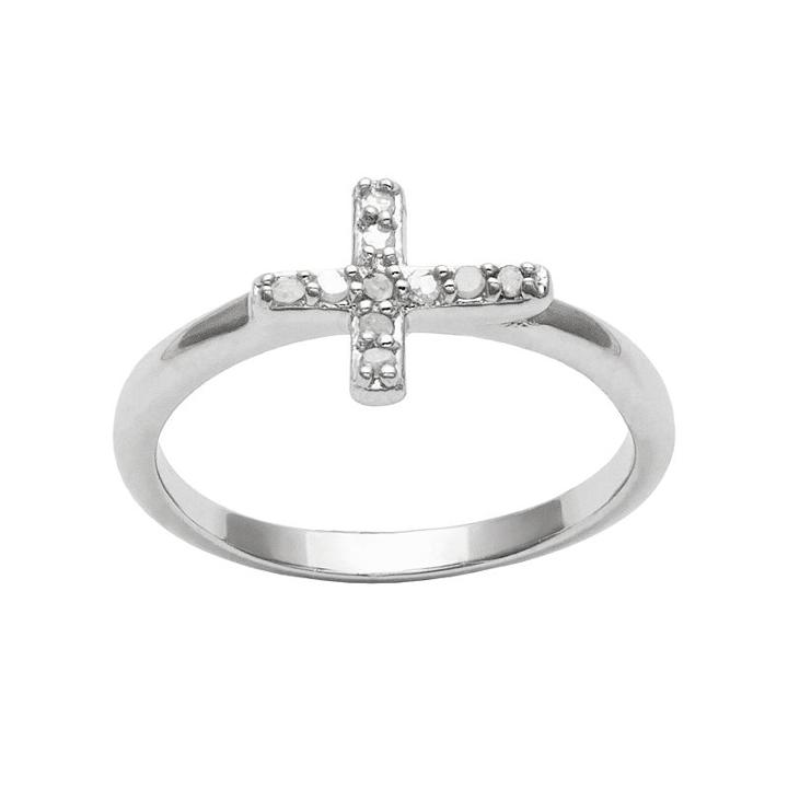 Sterling Silver 1/10-ct. T.w. Diamond Sideways Cross Ring, Women's, Size: 6, White