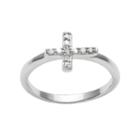 Sterling Silver 1/10-ct. T.w. Diamond Sideways Cross Ring, Women's, Size: 6, White
