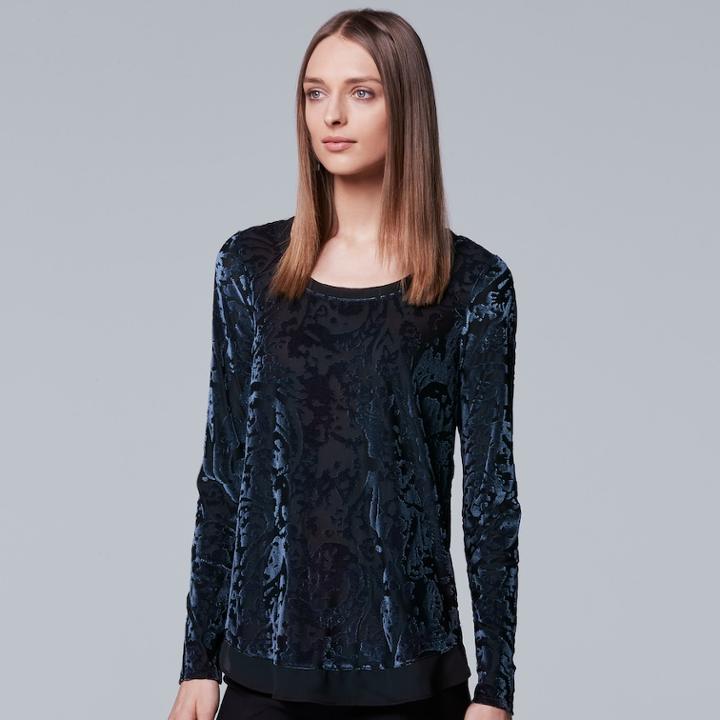 Women's Simply Vera Vera Wang Velvet Burnout Top, Size: Medium, Grey (charcoal)