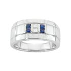 Men's Sterling Silver Lab-created Sapphire & 1/10 Carat T.w. Diamond Ring, Size: 9, Blue