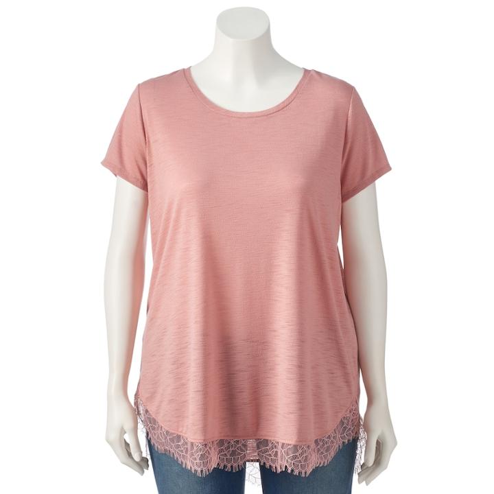 Plus Size Lc Lauren Conrad Lace-trim Top, Women's, Size: 1xl, Med Pink