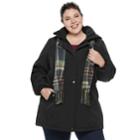 Plus Size Gallery Hooded Faux-silk Anorak Jacket, Women's, Size: 1xl, Black
