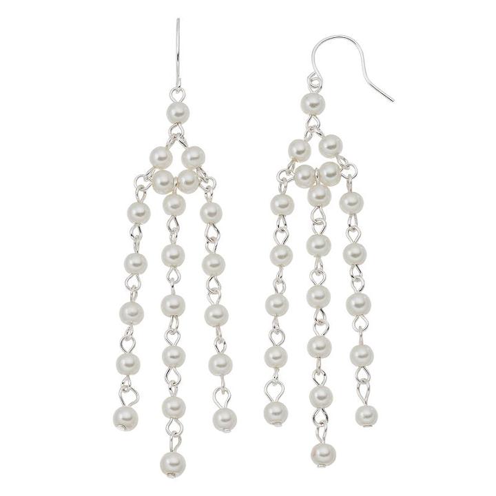 Croft & Barrow&reg; Nickel Free Simulated Pearl Chandelier Earrings, Women's, White Oth