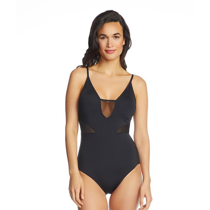 Women's Apt. 9&reg; Mesh Accent One-piece Swimsuit, Size: Medium, Black