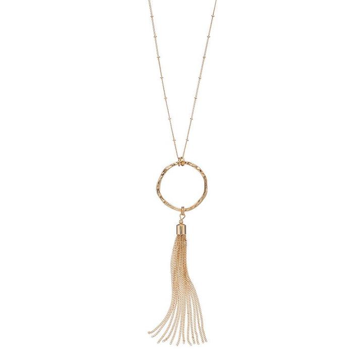 Long Tassel Circle Pendant Necklace, Women's, Gold