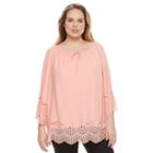 Plus Size Ab Studio Laser-cut Peasant Top, Women's, Size: 1xl, Med Orange