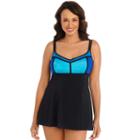 Women's Great Lengths Hip Minimizer Colorblock Swimdress, Size: 14, Blue