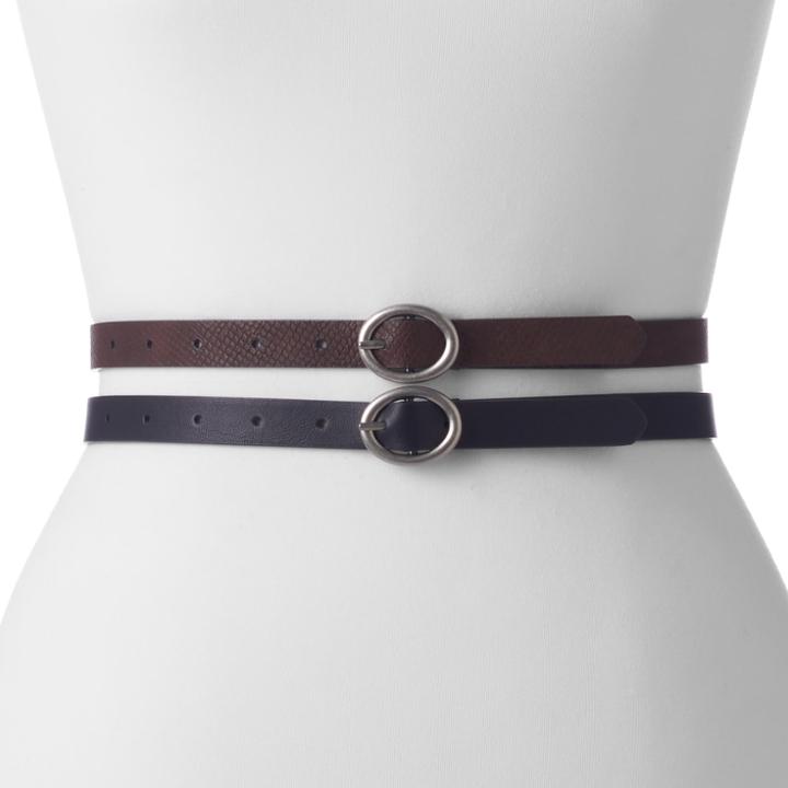 Women's Apt. 9&reg; 2-for-1 Reversible Belt Set, Size: 1xl, Grey (charcoal)