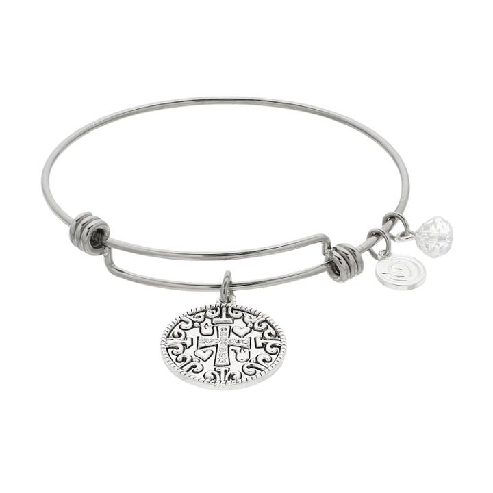 Love This Life Cross Bangle Bracelet, Women's, Silver