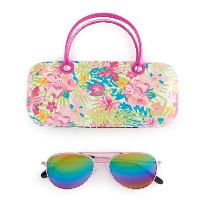 Girls 5-12 Elli By Capelli Metal Aviator Sunglasses With Case, Dark Pink