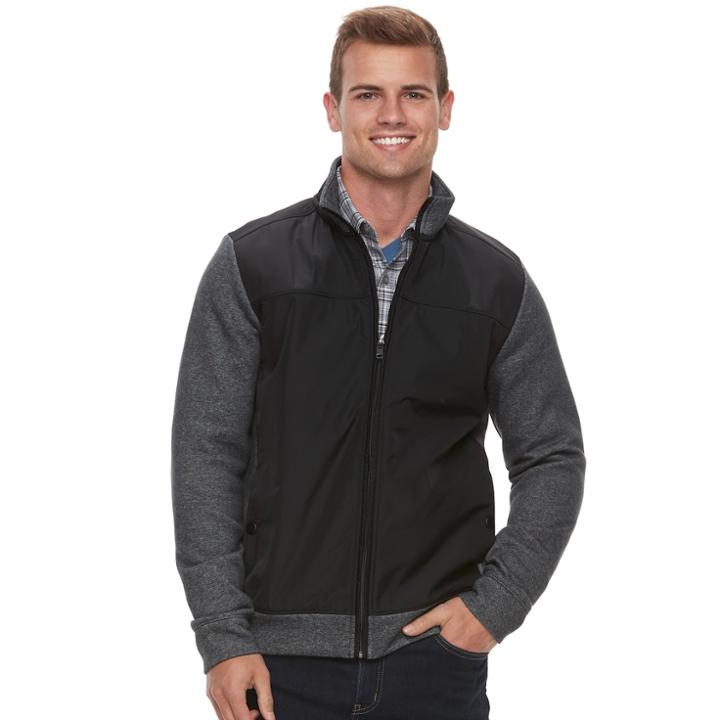 Men's Apt. 9&reg; Mixed Media Mockneck Jacket, Size: Small, Black
