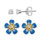 Sterling Silver Cubic Zirconia And Crystal Flower Stud Earring Set, Women's, Multicolor