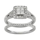 Igl Certified Diamond Square Halo Engagement Ring Set In 14k White Gold (1 Carat T.w.), Women's, Size: 7