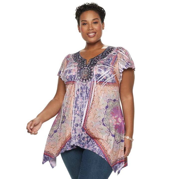 Plus Size World Unity Medallion Sharkbite Top, Women's, Size: 1xl, Purple