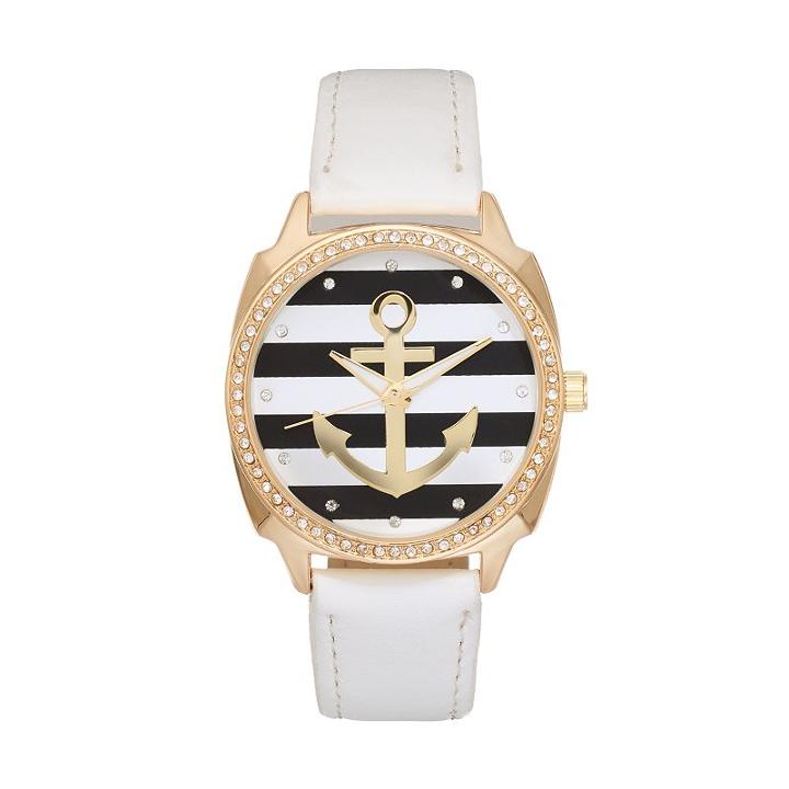 Women's Crystal Striped Anchor Watch, Size: Medium, White