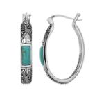 Tori Hill Sterling Silver Simulated Turquoise And Marcasite Oval Hoop Earrings, Women's, White