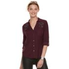 Women's Rock & Republic&reg; Beaded High-low Shirt, Size: Large, Red